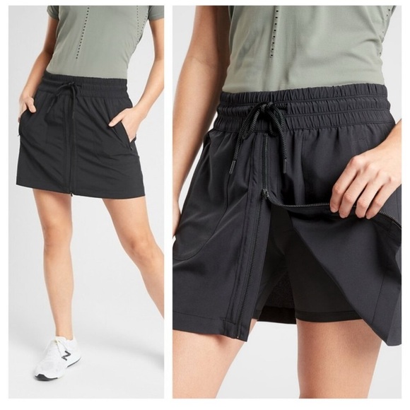 Athleta Pants - Athleta Women’s Expedition Skort Size 4 Black Front Zip Drawstring Athleisure